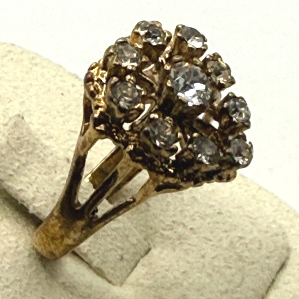 Vintage UNCA 14KT GE Gold Electroplated Crystal Floral Cluster Ring Size 5.75